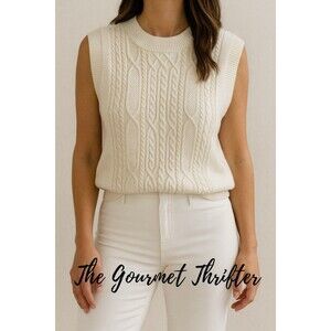 Cyrus Ivory Cable Knit Sleeveless Sweater Vest Large Classic Pullover Preppy
